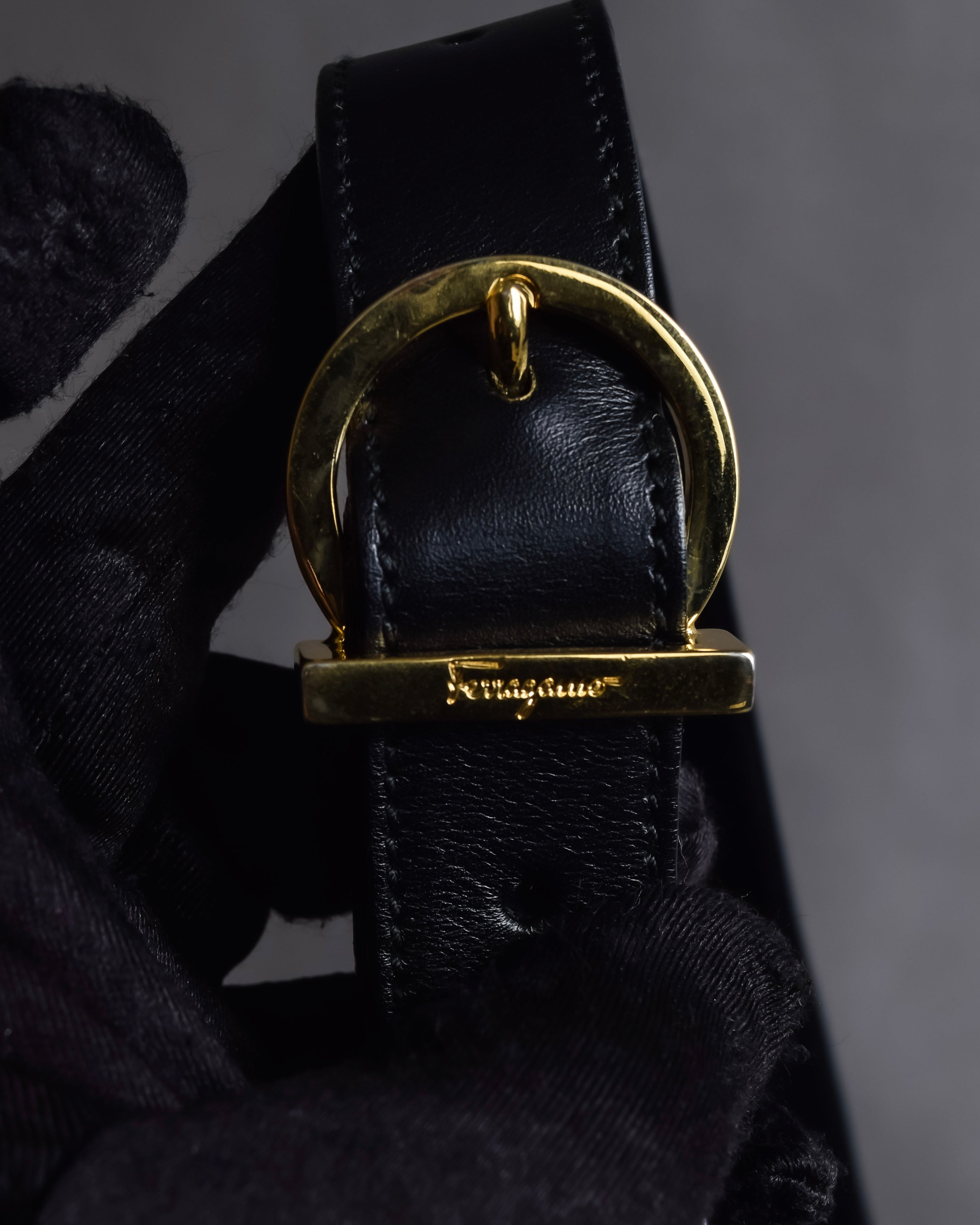 "Salvatore Ferragamo" Architectural trapezoid shape gancini leather shoulder bag