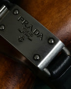 "PRADA" Logo engraved metal plate design leather bracelet