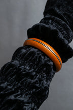 "HERMES" Brown leather＆metal line combination bangle