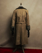 “LOEWE” 70’s-early 90’s Suede shearling belted long coat