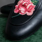 "GUCCI" Rose＆leaf embroidery princetown loafers