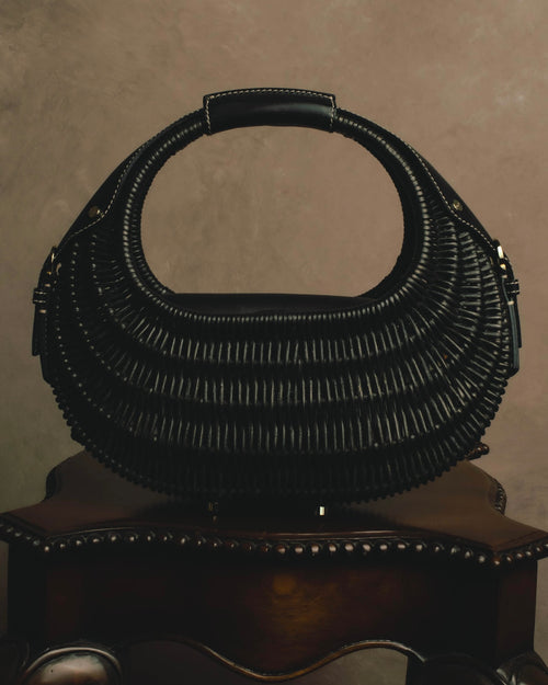-SPECIAL- “Salvatore Ferragamo” 90’s-00’s Woven leather half moon handle bag
