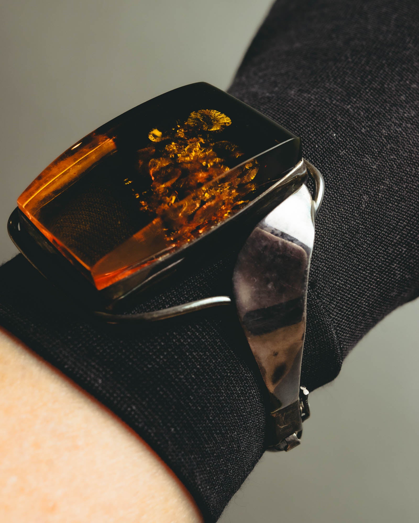 "Vintage" Sculptural amber tone statement bracelet