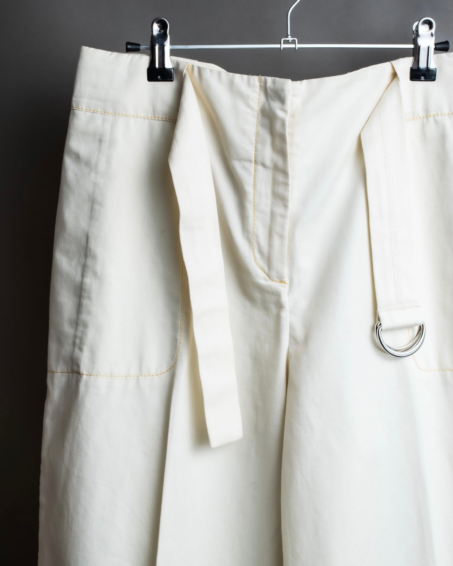 "MAISON MARGIELA" Wide flare silhouette belted cotton linen pants