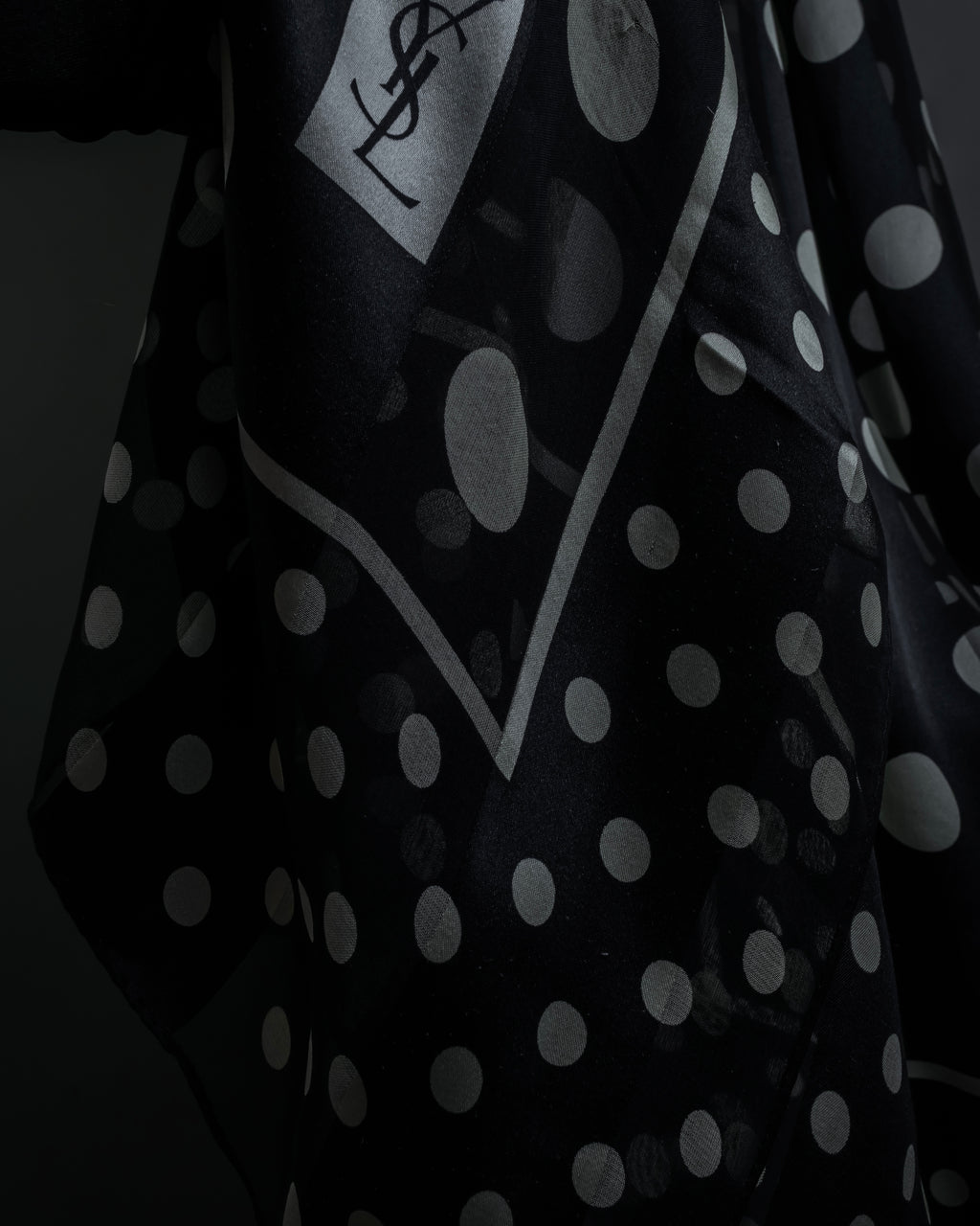 "YVES SAINT LAURENT" Large polka dot silk long scarf