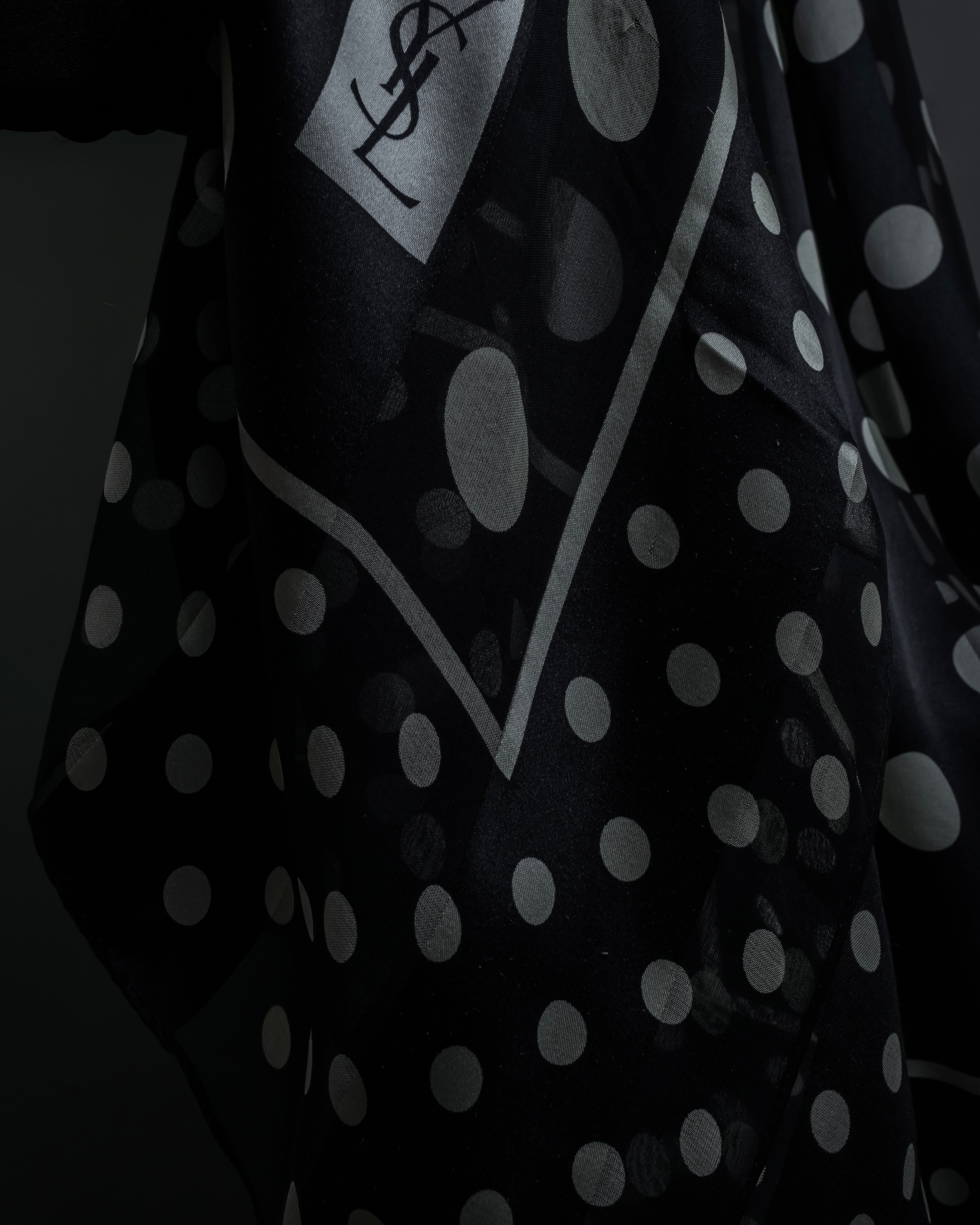 "YVES SAINT LAURENT" Large polka dot silk long scarf