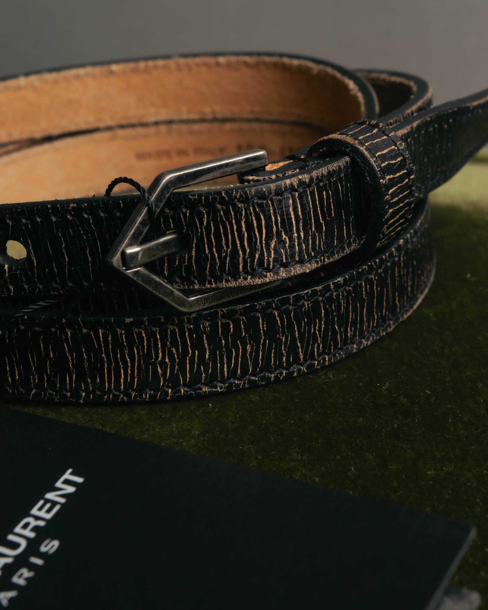 “SAINT LAURENT PARIS” 2010’s Lizard embossed narrow leather belt