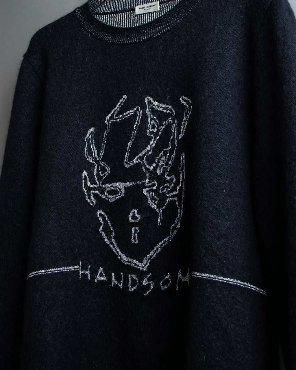 "Saint Laurent" Handsome face embroidery mohair blend oversized knit
