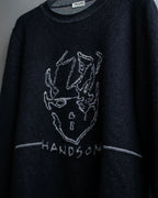 "Saint Laurent" Handsome face embroidery mohair blend oversized knit