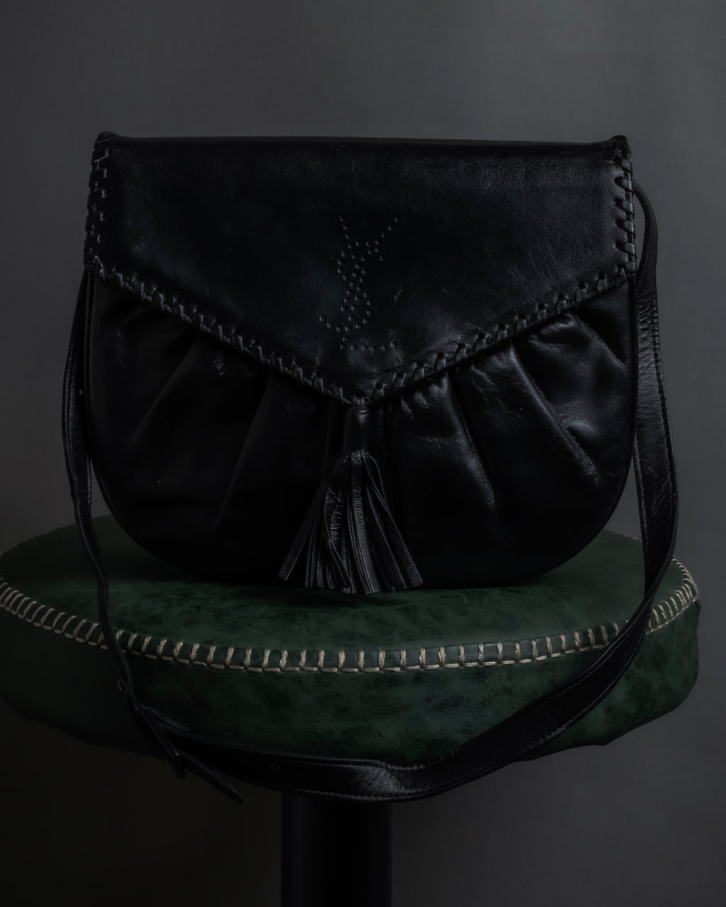 "YVES SAINT LAURENT" 80's-90's Logo engraved tassel detail bag