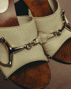 "GUCCI" 90's-00's Horsebit studded wood wedge mule sandals