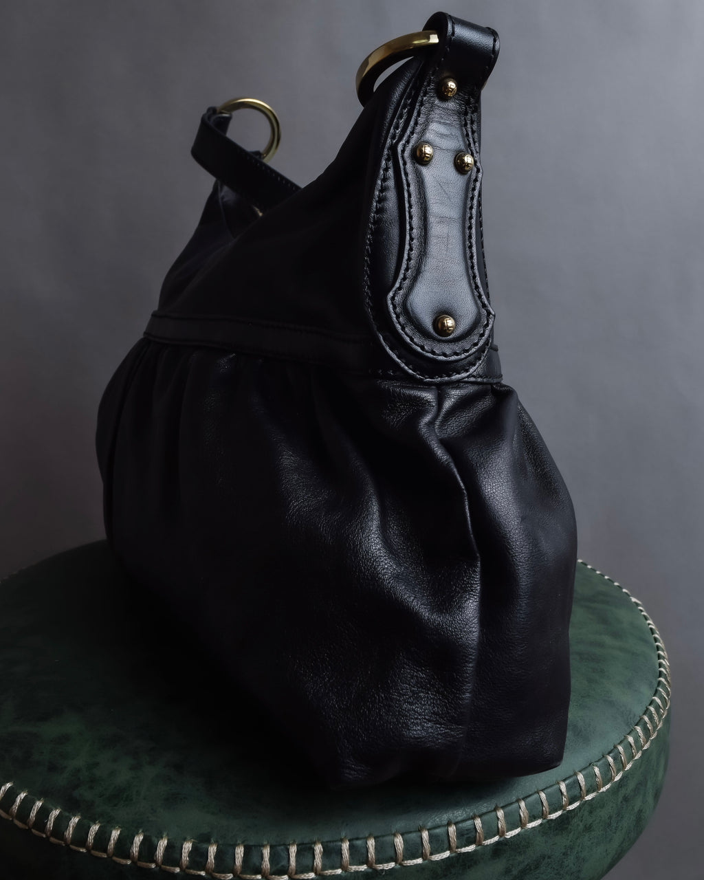 "FENDI" Gold metal gatherd design leather one-shoulder bag