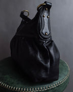 "FENDI" Gold metal gatherd design leather one-shoulder bag