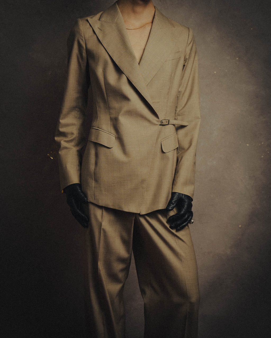 -SPECIAL- "HERMÈS" 90's-00's Wool silk tailored asymmetrical setup suit