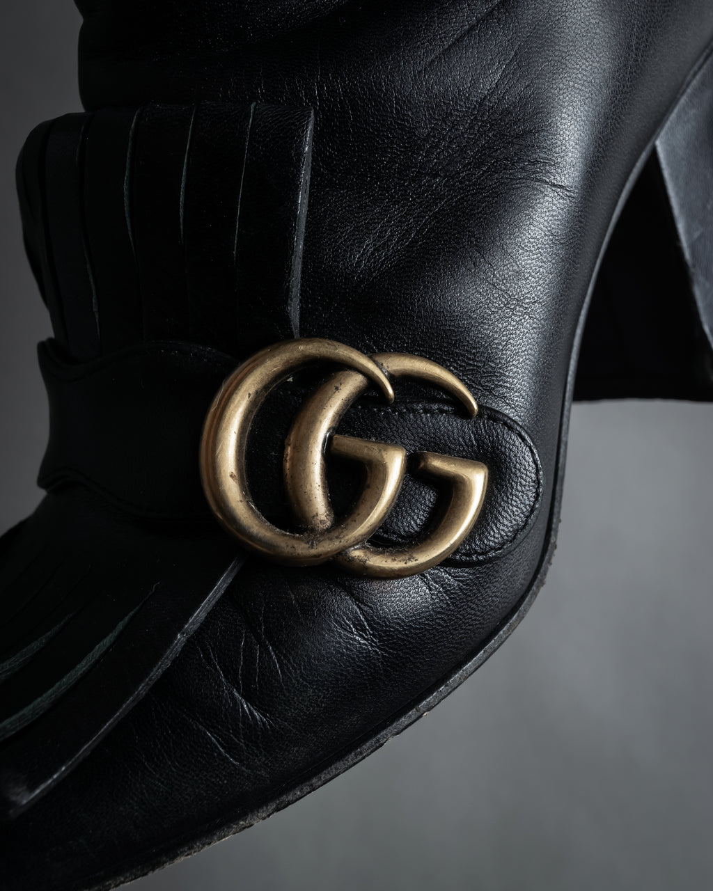 "GUCCI" Leather gg fringe heeled ankle boots