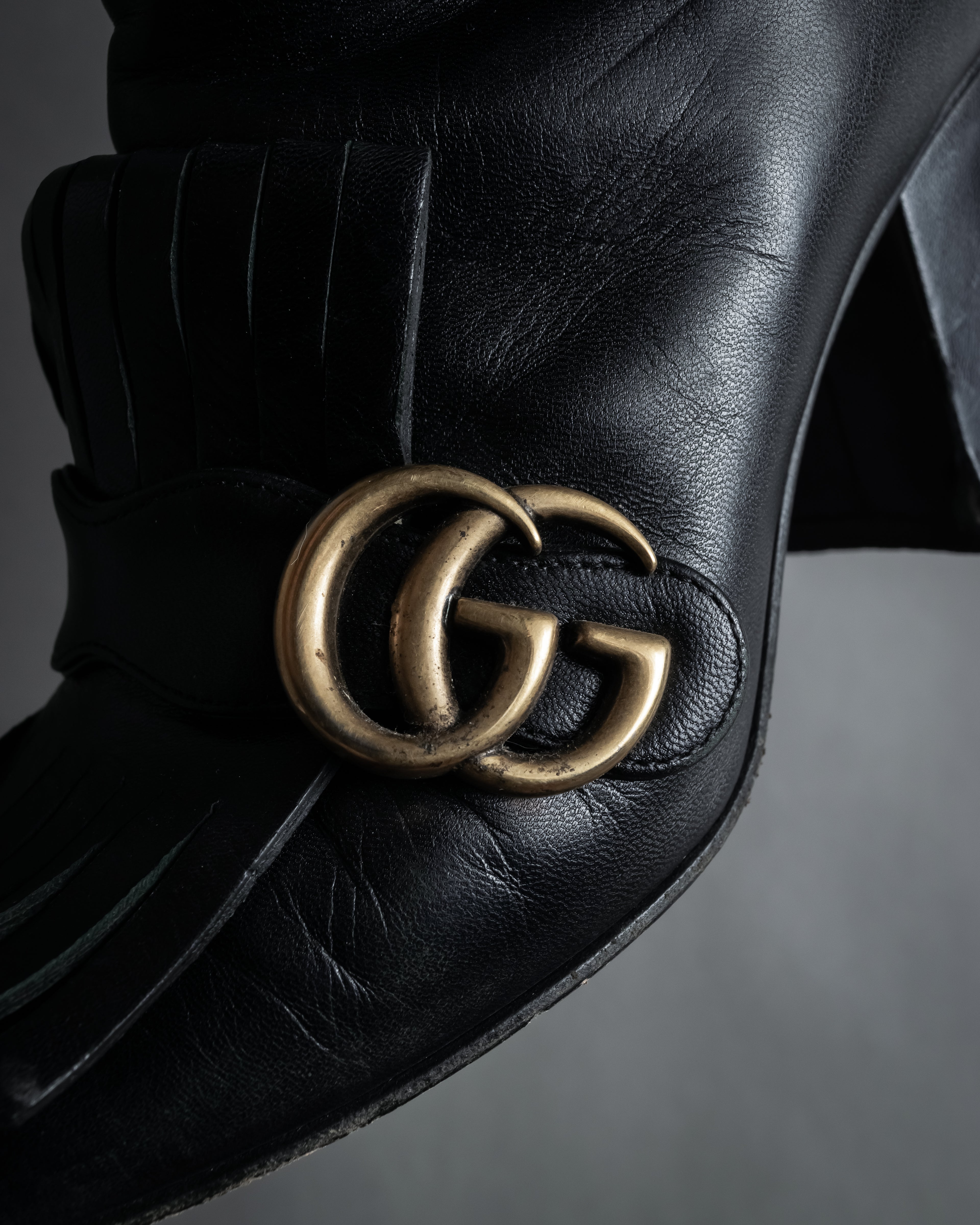 "GUCCI" Leather gg fringe heeled ankle boots