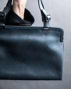 "PRADA" Clasp design grey-blue leather bag