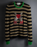 "GUCCI" 17-18aw striped lurex emblem knit sweater