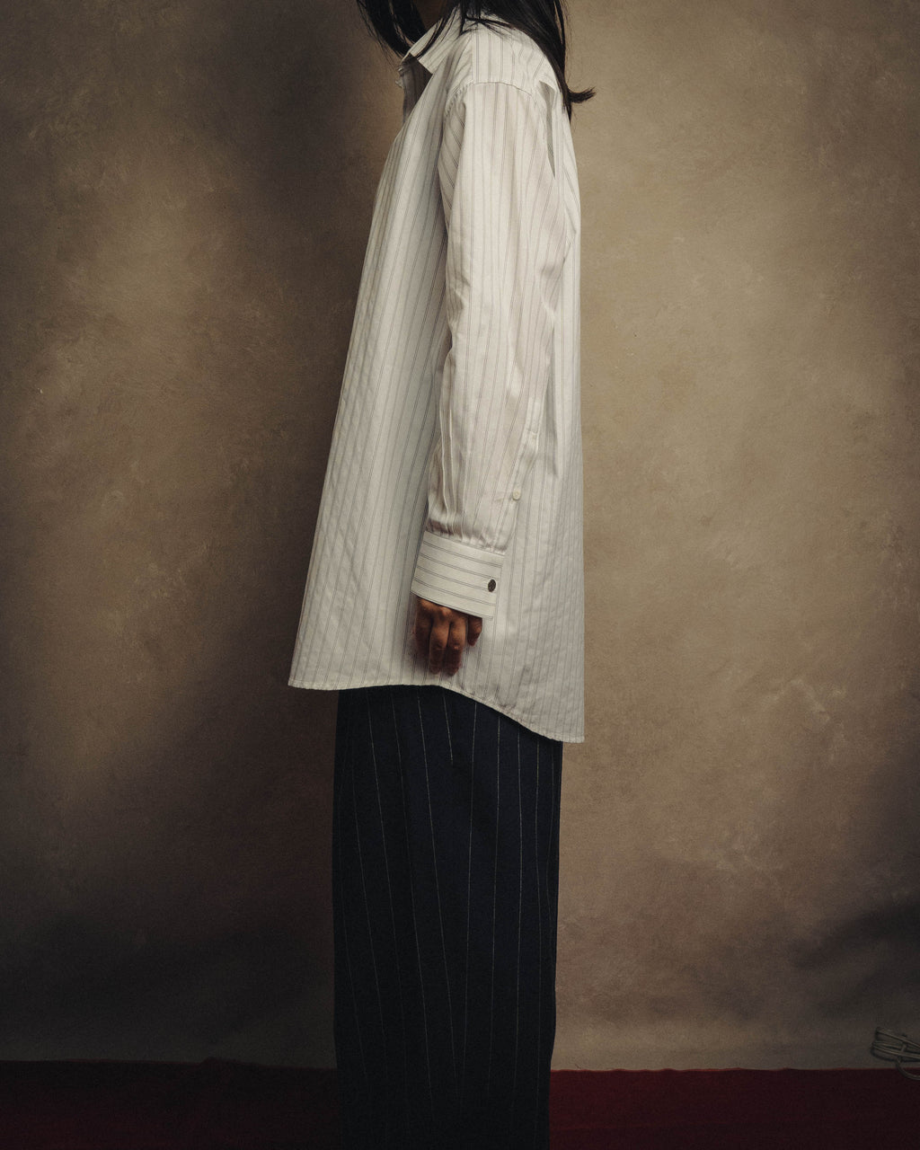 -SPECIAL- “HERMES” 80’s tonal jacquard pinstripe French cuff shirt