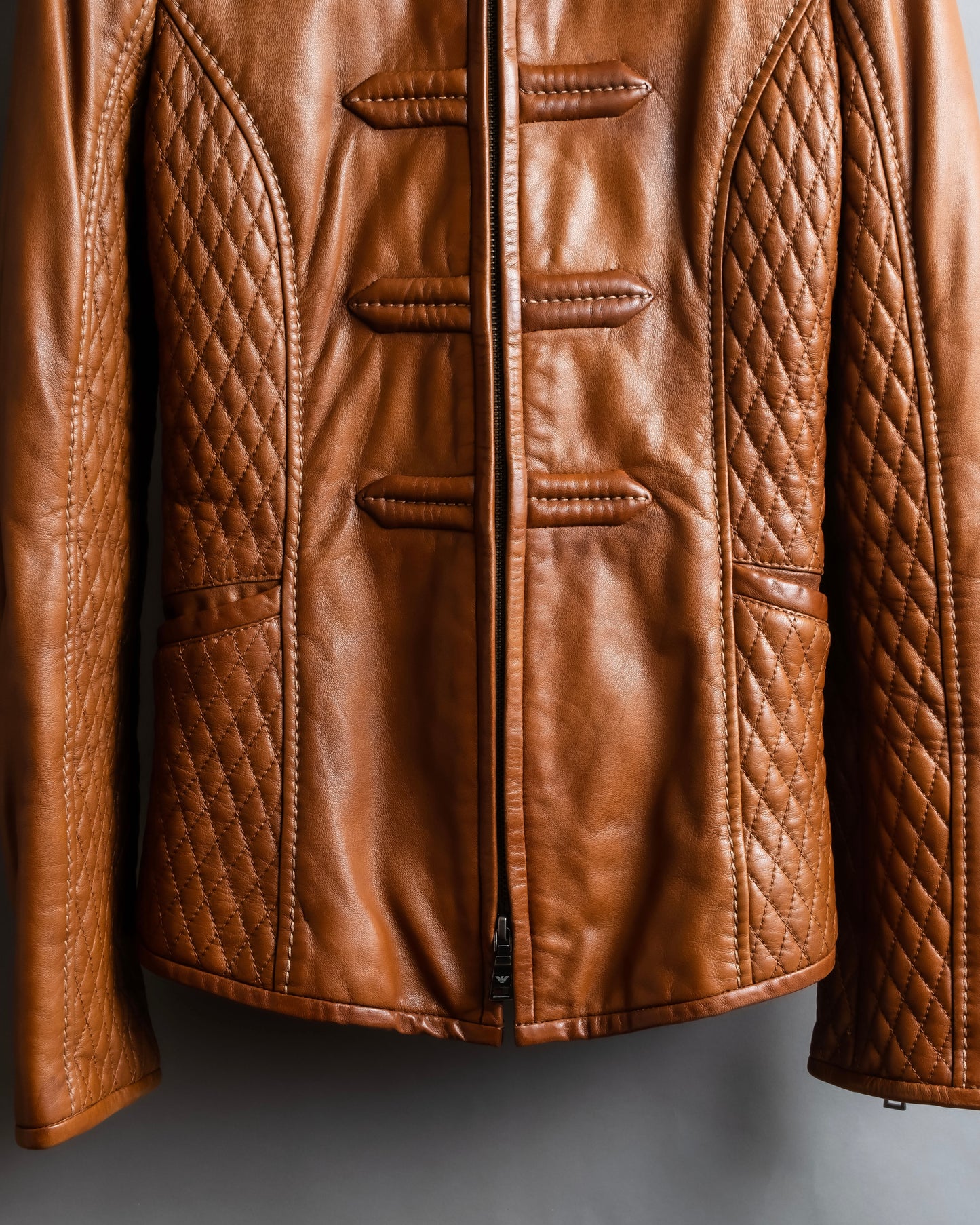 "EMPORIO ARMANI"  Quilted design brown color leather jacket