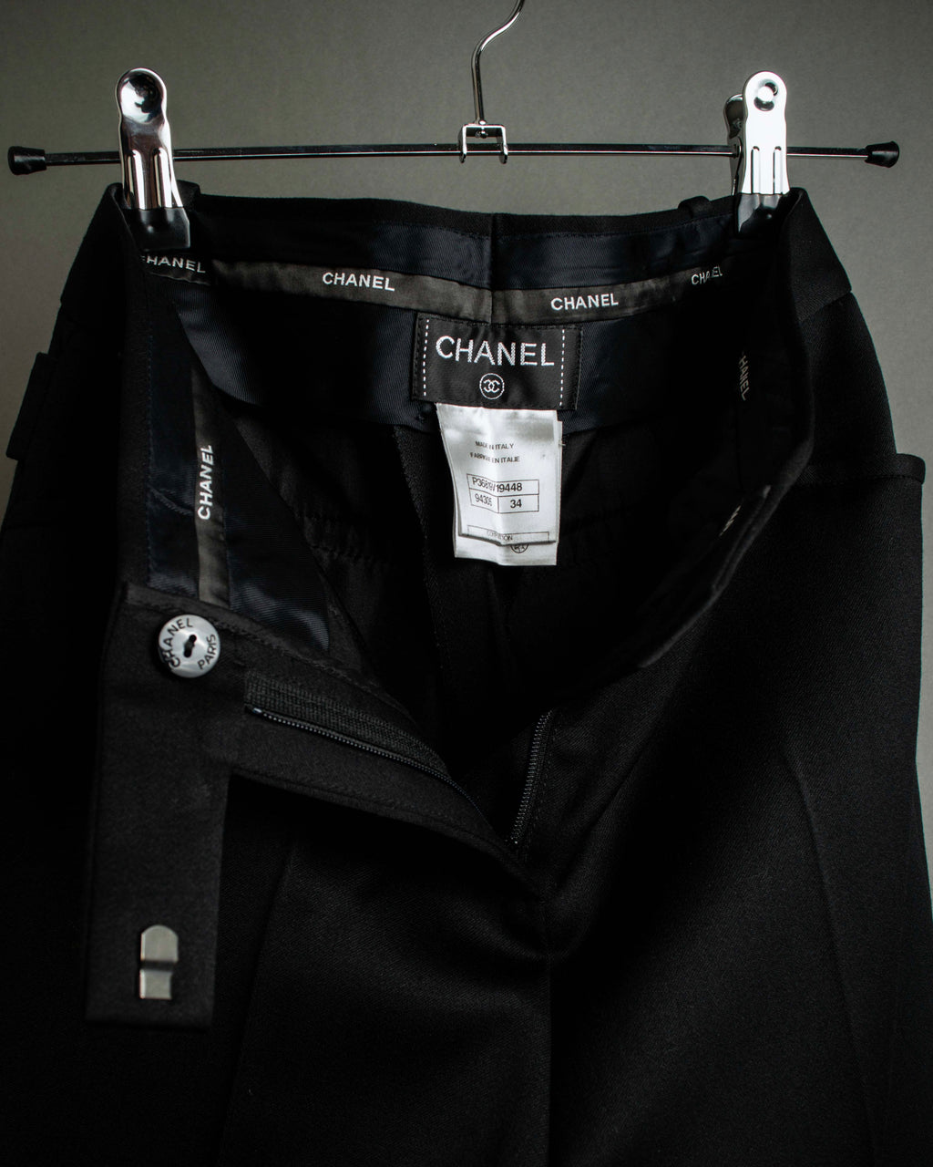 "CHANEL" Fringe design high waist straight cut slacks