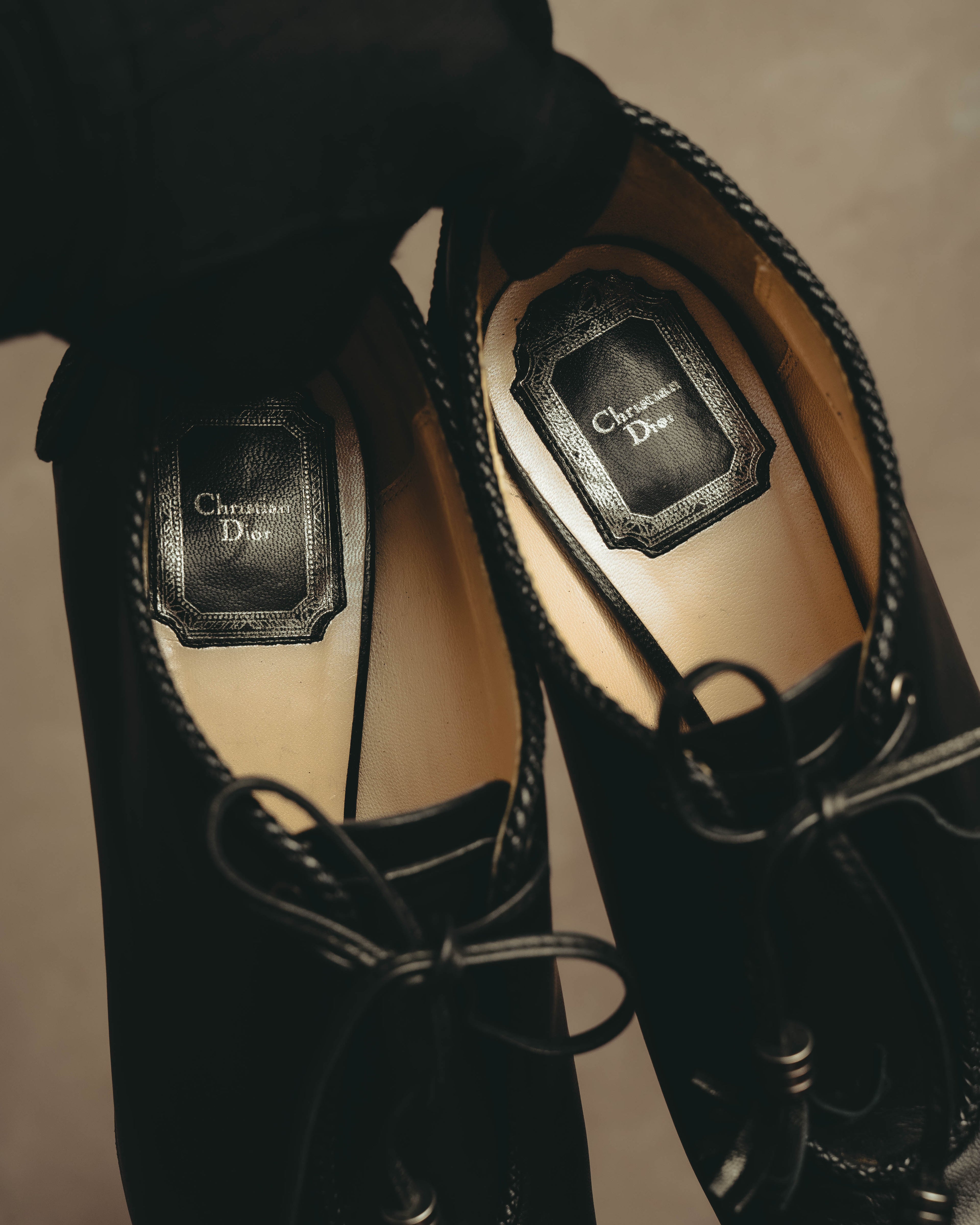 -SPECIAL- “Christian Dior” 00’s Ornate metal heel lace-up ankle boots