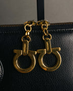 "Salvatore Ferragamo" 90's-00's Vintage iconic gancini pebbled leather dome top handle bag