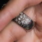 "CHANEL" Cocomark engraved rhinestone design camellia ring