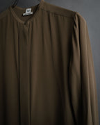 “HERMES” 2018-2024 Minimal band collar silk shirt