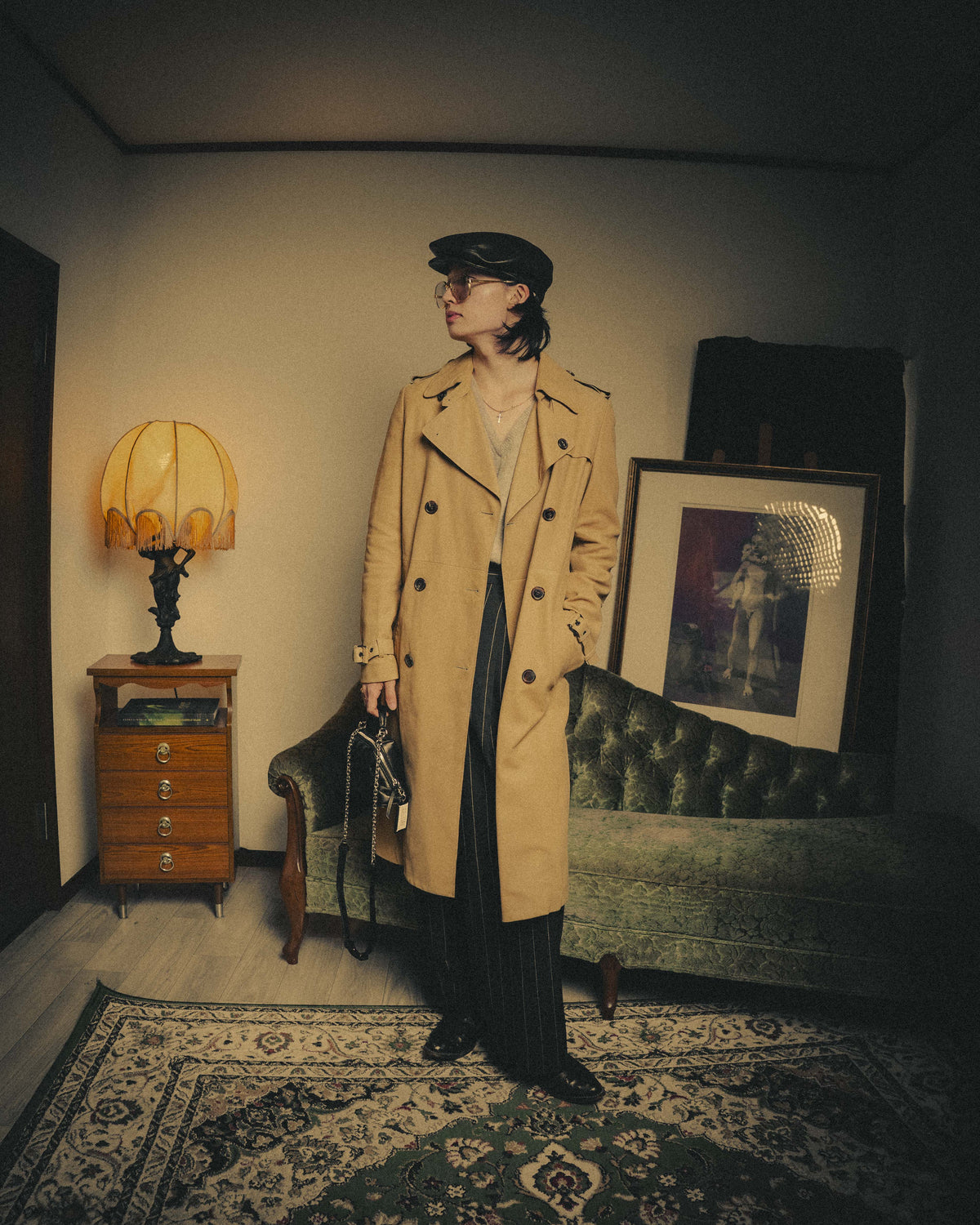 –SPECIAL– “Maison Martin Margiela” 2012AW Leather trench coat with Line 4 printed lining