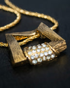 "YVES SAINT LAURENT" rhinestone motif gold necklace