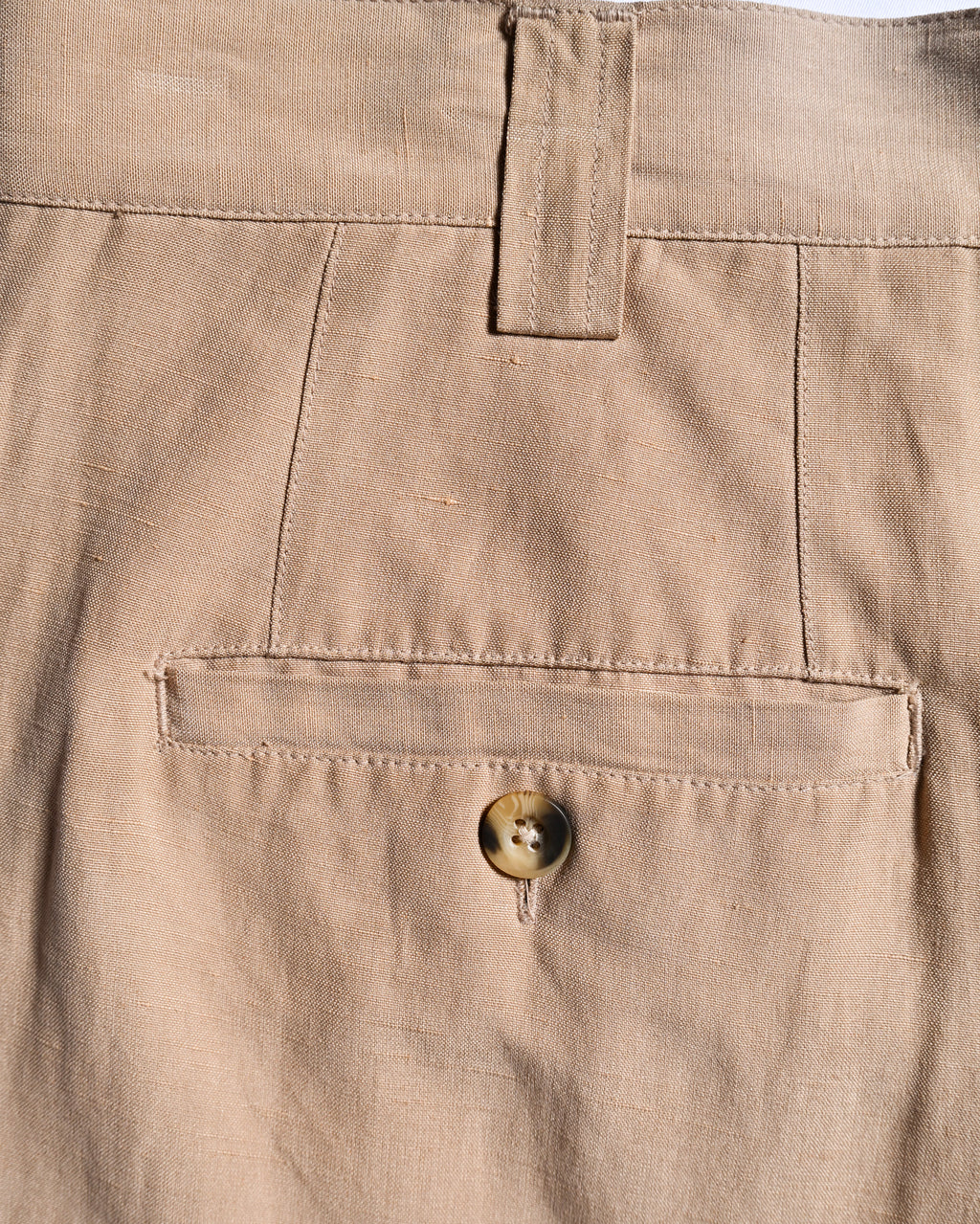 VINTAGE/ Silk & Linen Blended 2 Tuck Shorts Right Brown