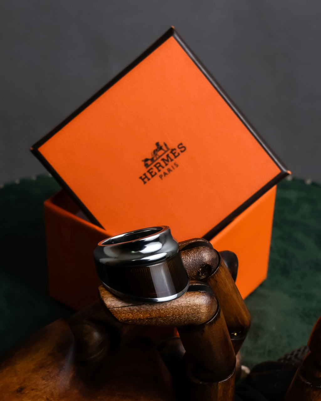 "HERMES" Maron Equus series silver ring