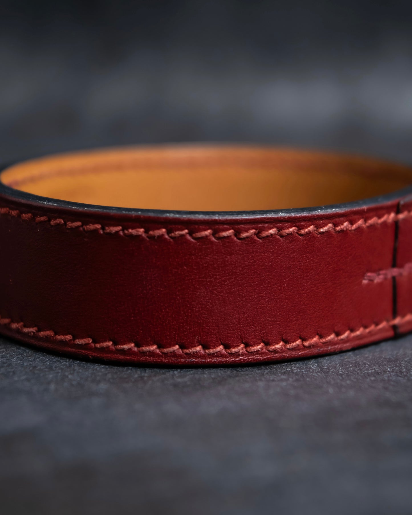 "HERMES" Margiela period burgundy leather bracelet