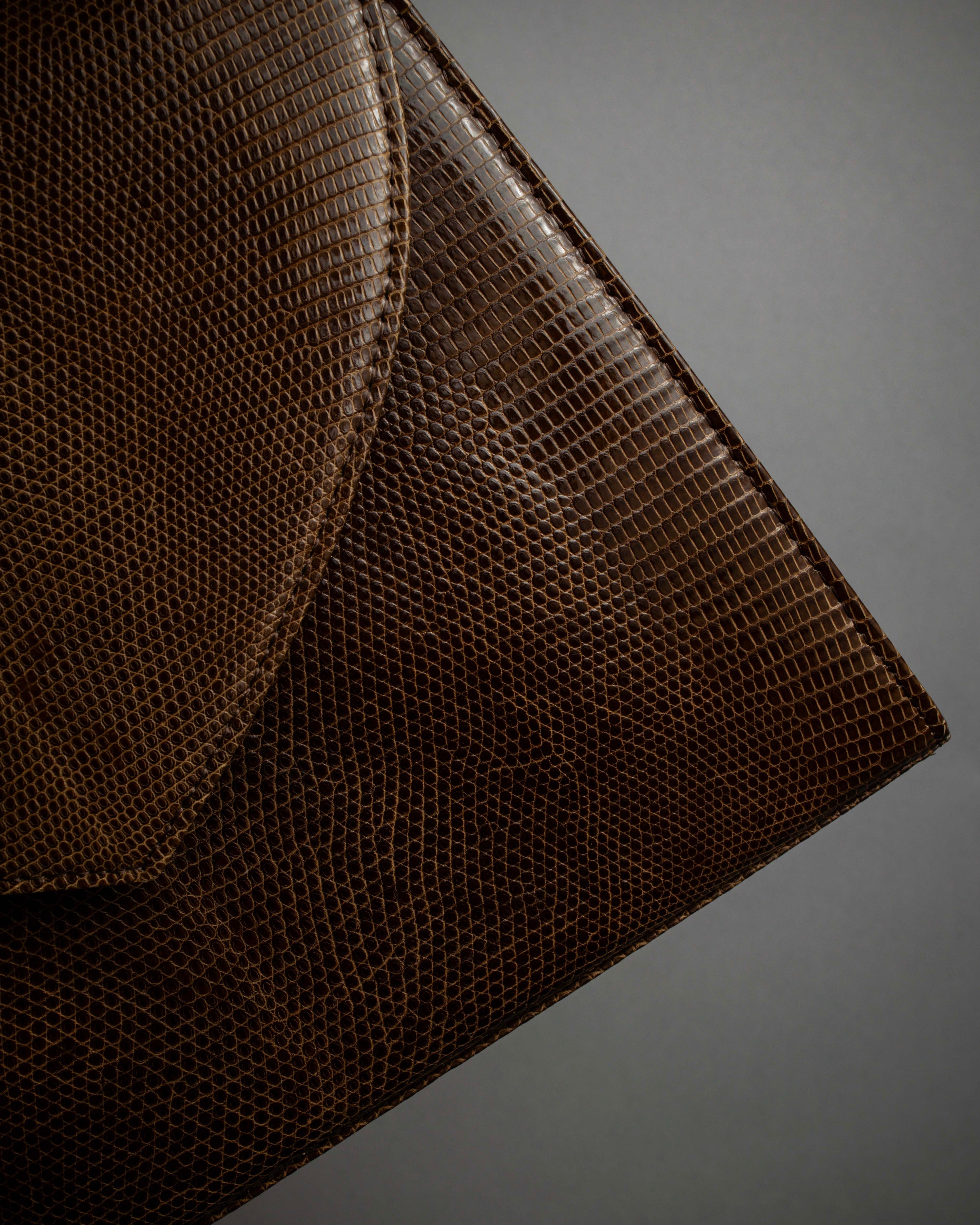 "YVES SAINT LAURENT" Flap design lizard embossed leather hand bag