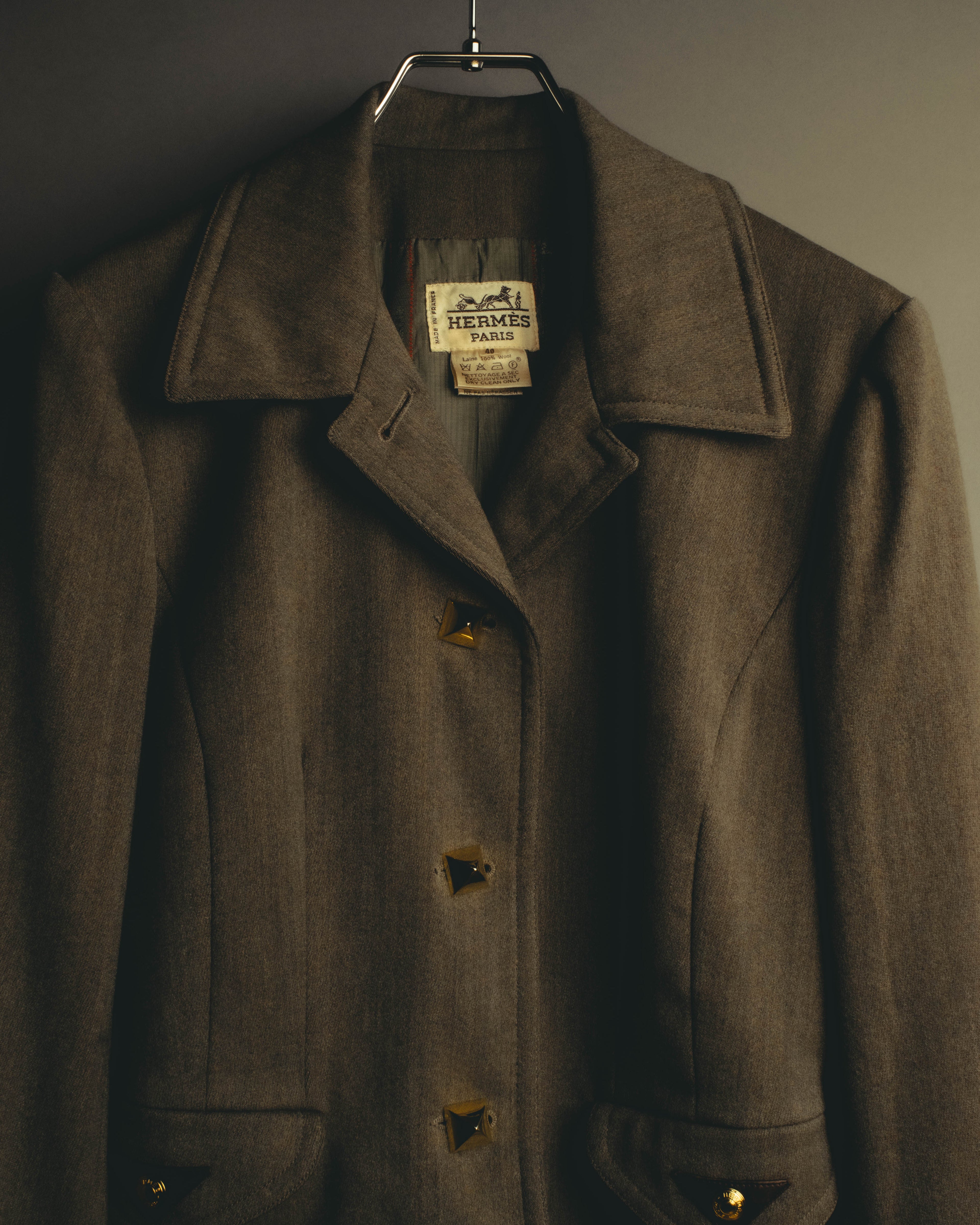 –SPECIAL– "Hermès" 70's-80's Equestrian wool tailored jacket