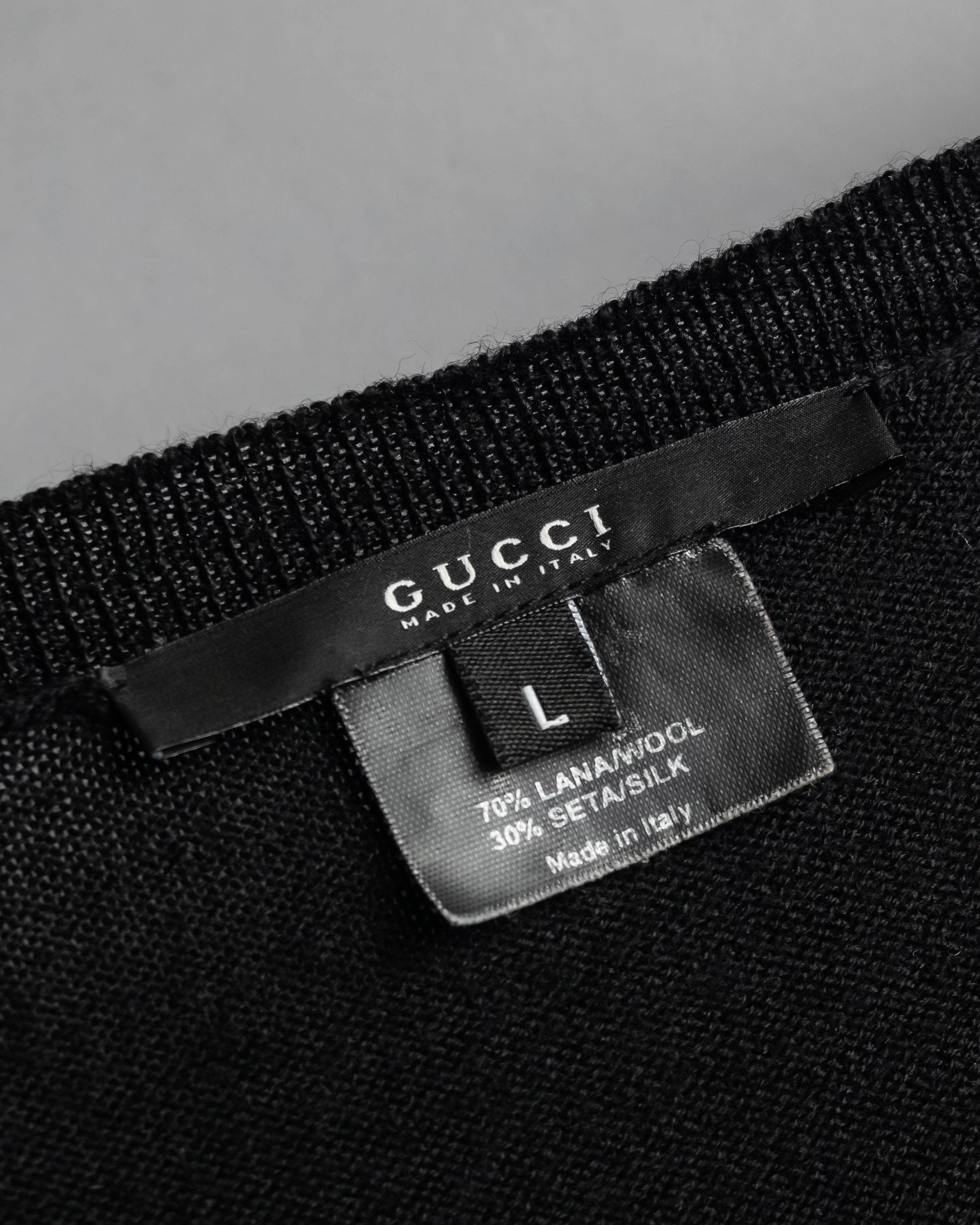 "GUCCI" G logo embroidered silk mix V-neck knit