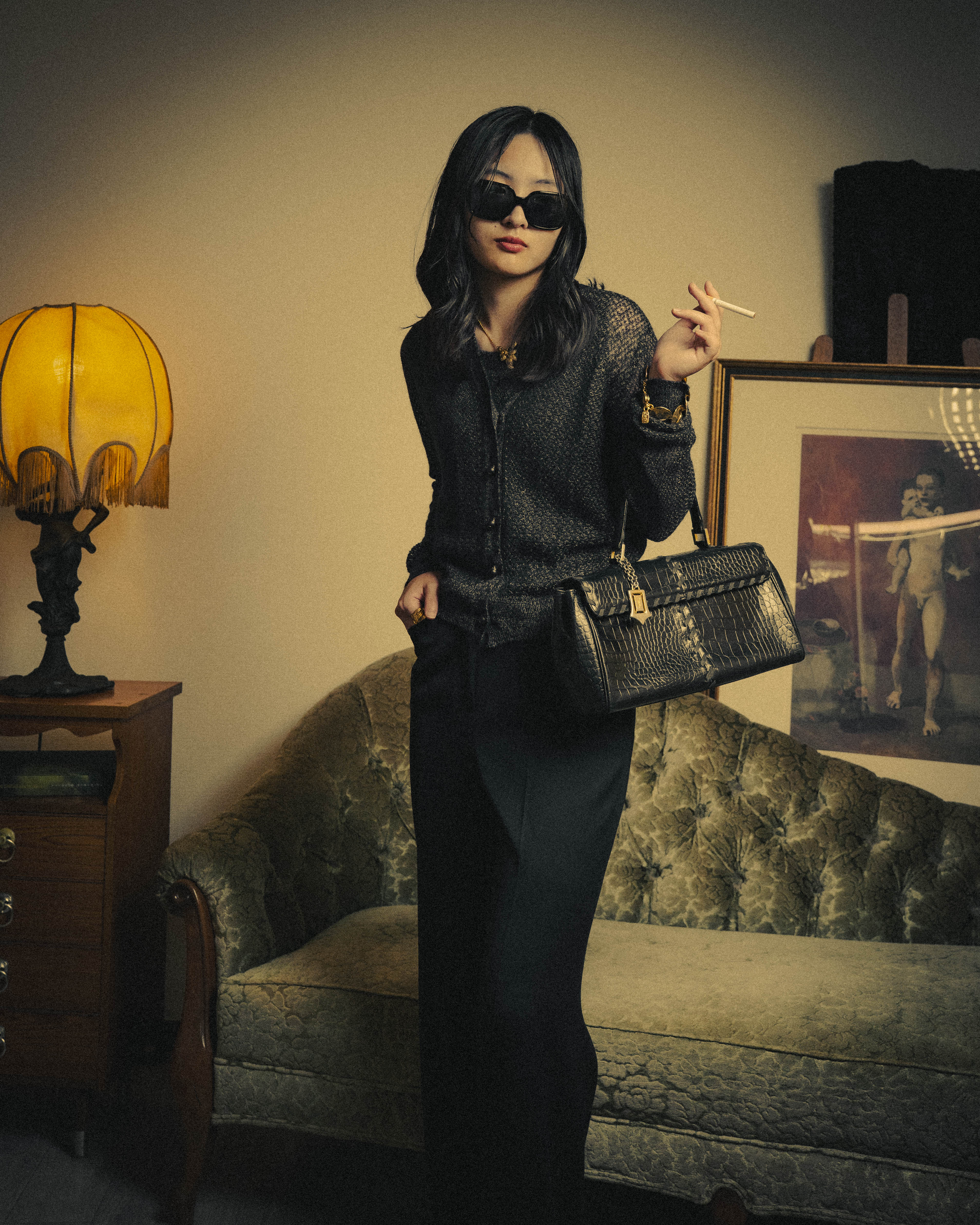-SPECIAL- “Yves Saint Laurent” 80’s-90’s Crocodile embossed lace-up handbag