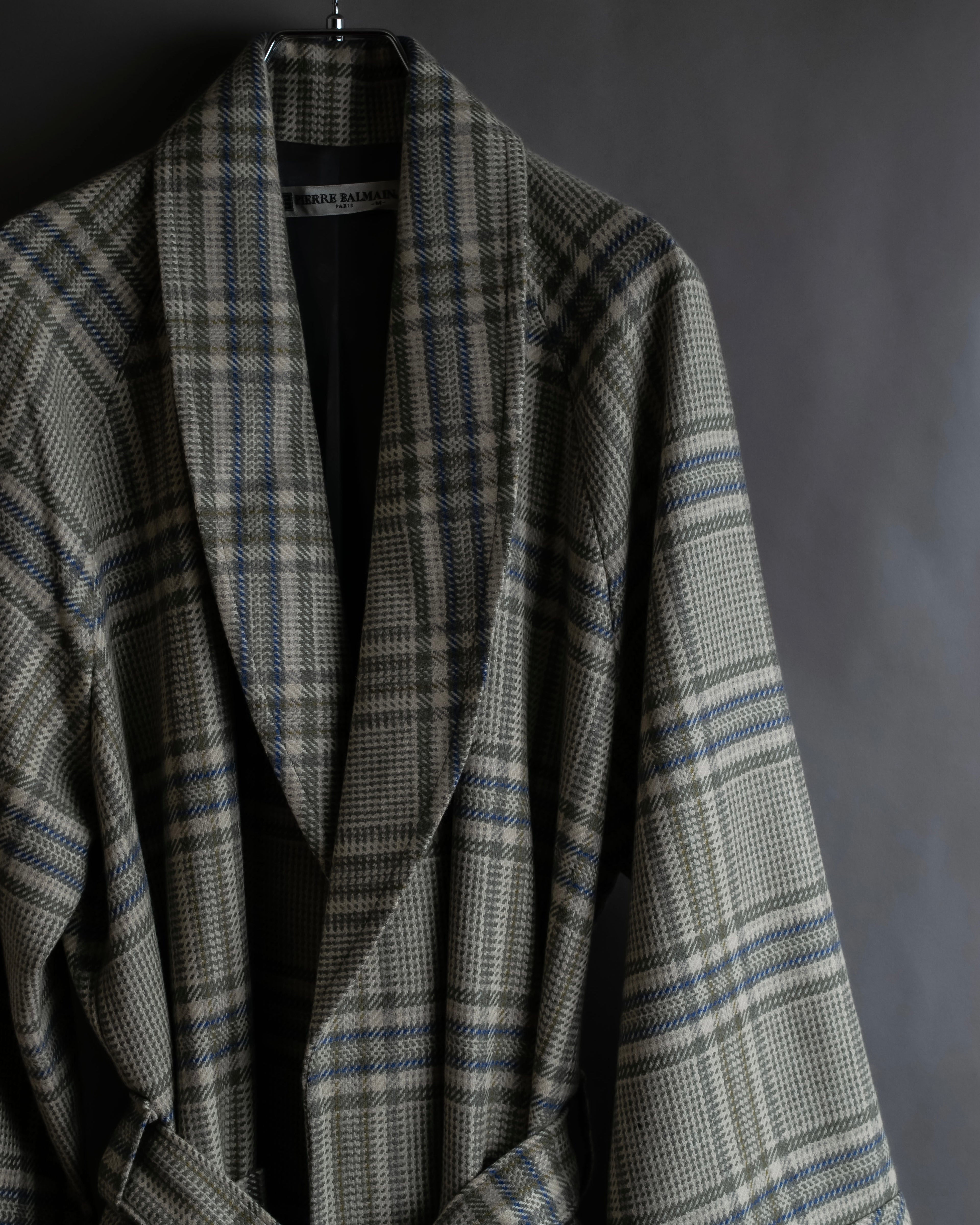 "PIERRE BALMAIN" Glen check belted gown coat