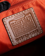 "COACH" Logo stitch design trapezoid bicolor leather bag