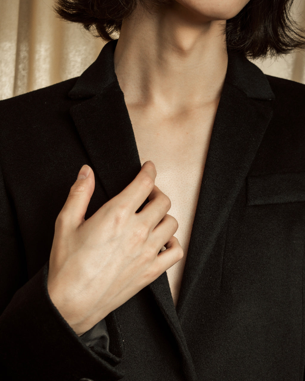 "GUCCI" Michele period solid black wool tailored coat