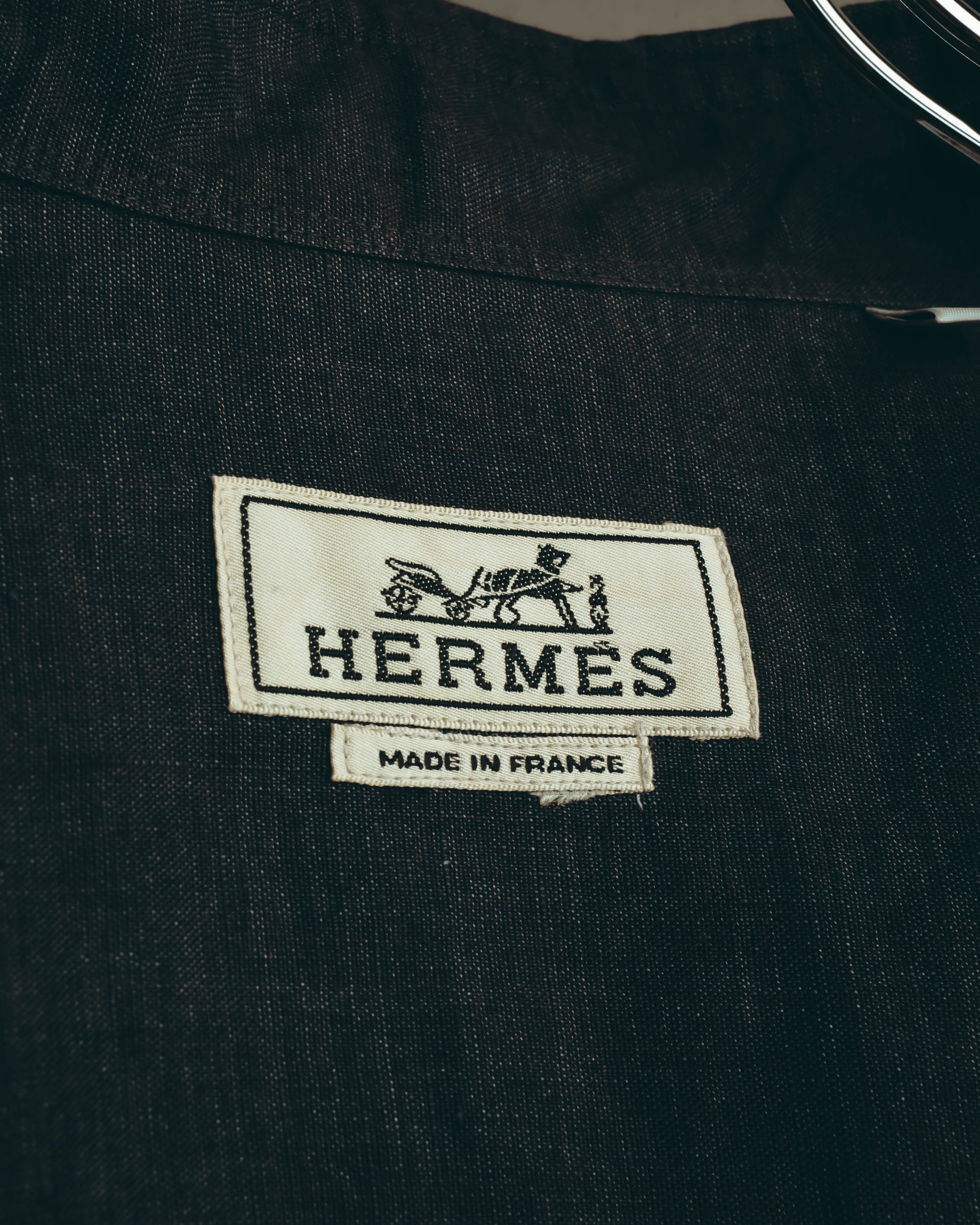 -SPECIAL- “HERMES” 90’s-00’s wide-collar linen shirt