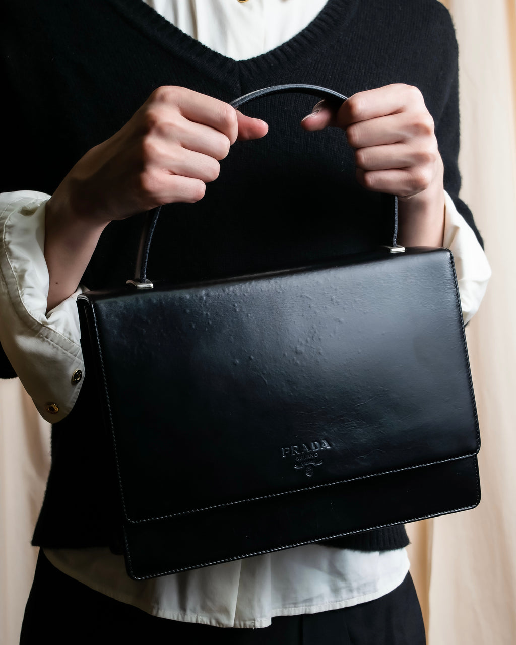 "PRADA" Structured top handle leather bag