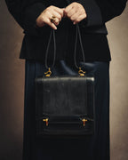 -SPECIAL- “HERMÈS” 80’s-90’s Camargue black leather and canvas shoulder bag