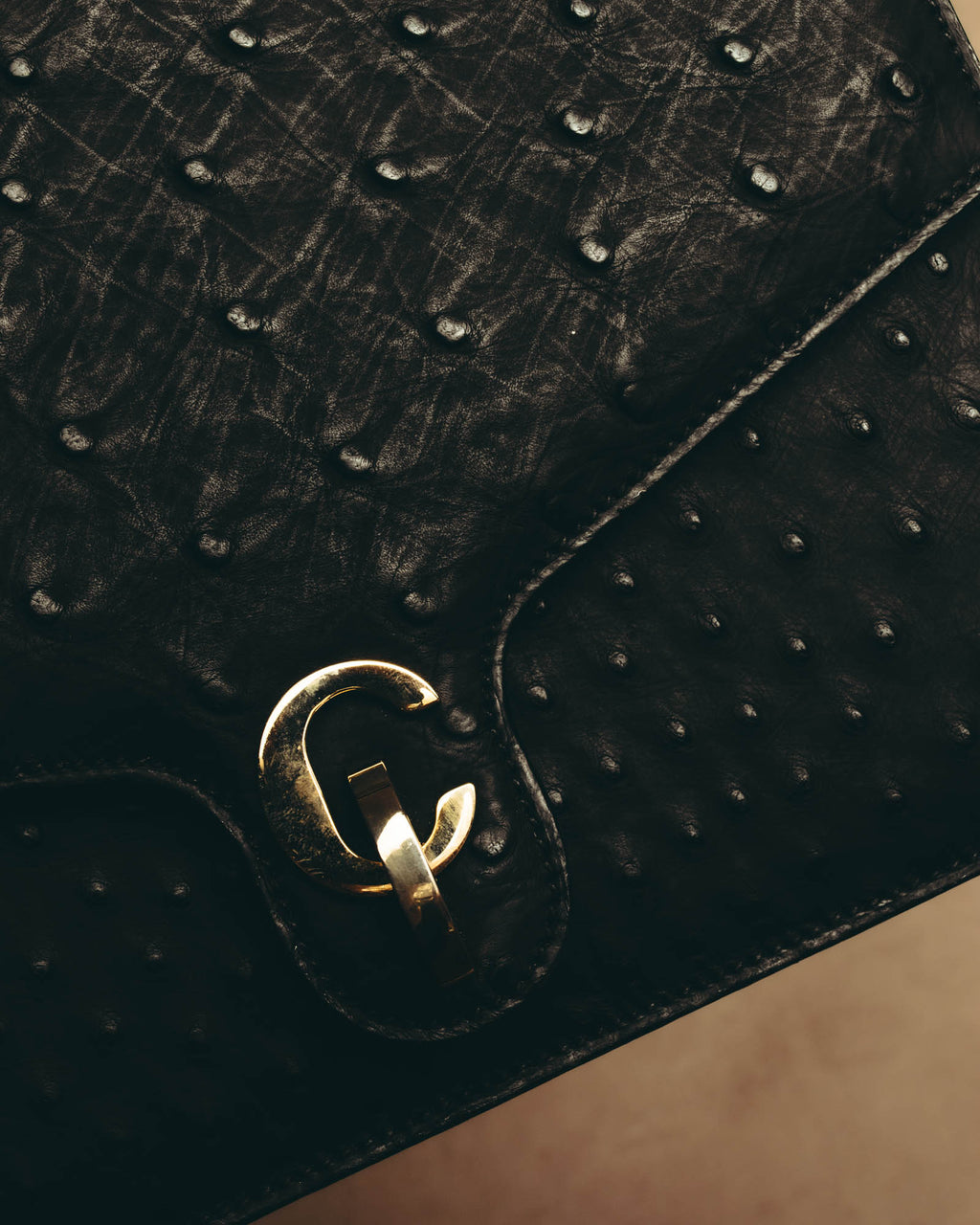 "Christian Dior" 70's-80's Ostrich textured leather handbag