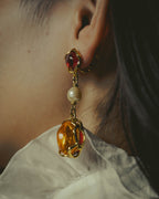 -SPECIAL- "Yves Saint Laurent" 80's-90's Vintage architectural poured glass and pearl drop earrings