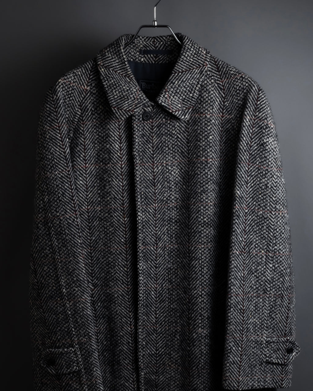 "BURBERRYS" British tweed fly front stand collar coat