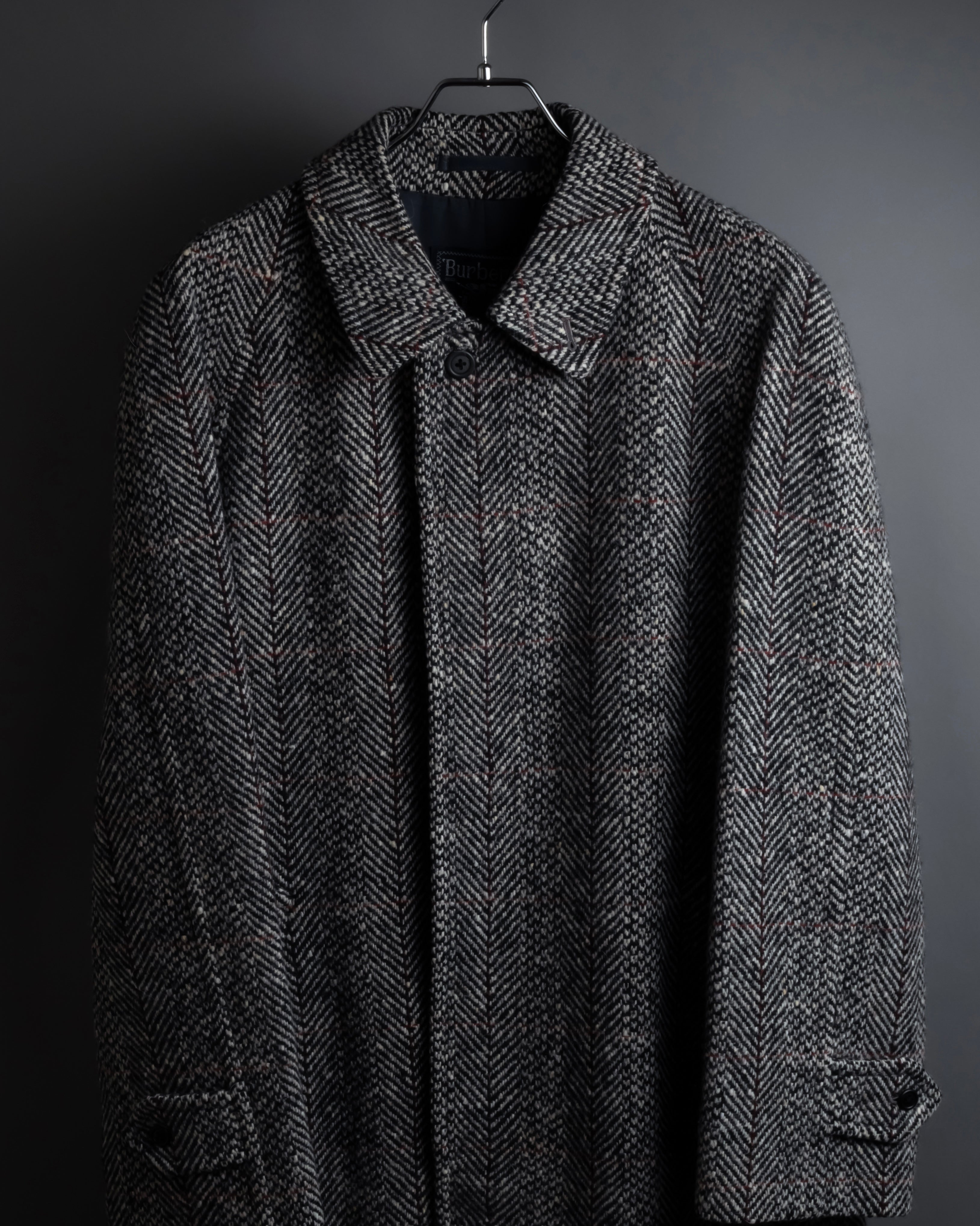 "BURBERRYS" British tweed fly front stand collar coat