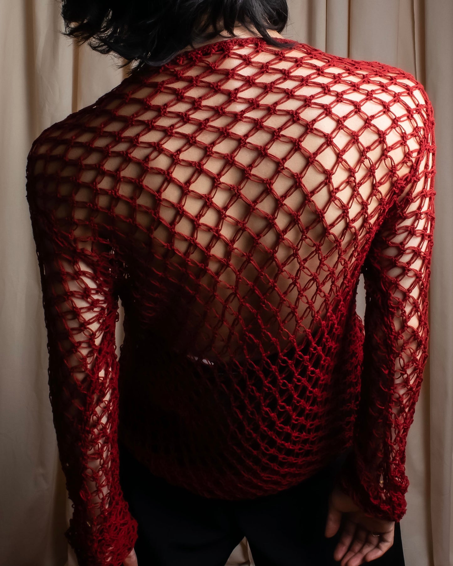 "Y's" Vivid red color mesh knit pullover