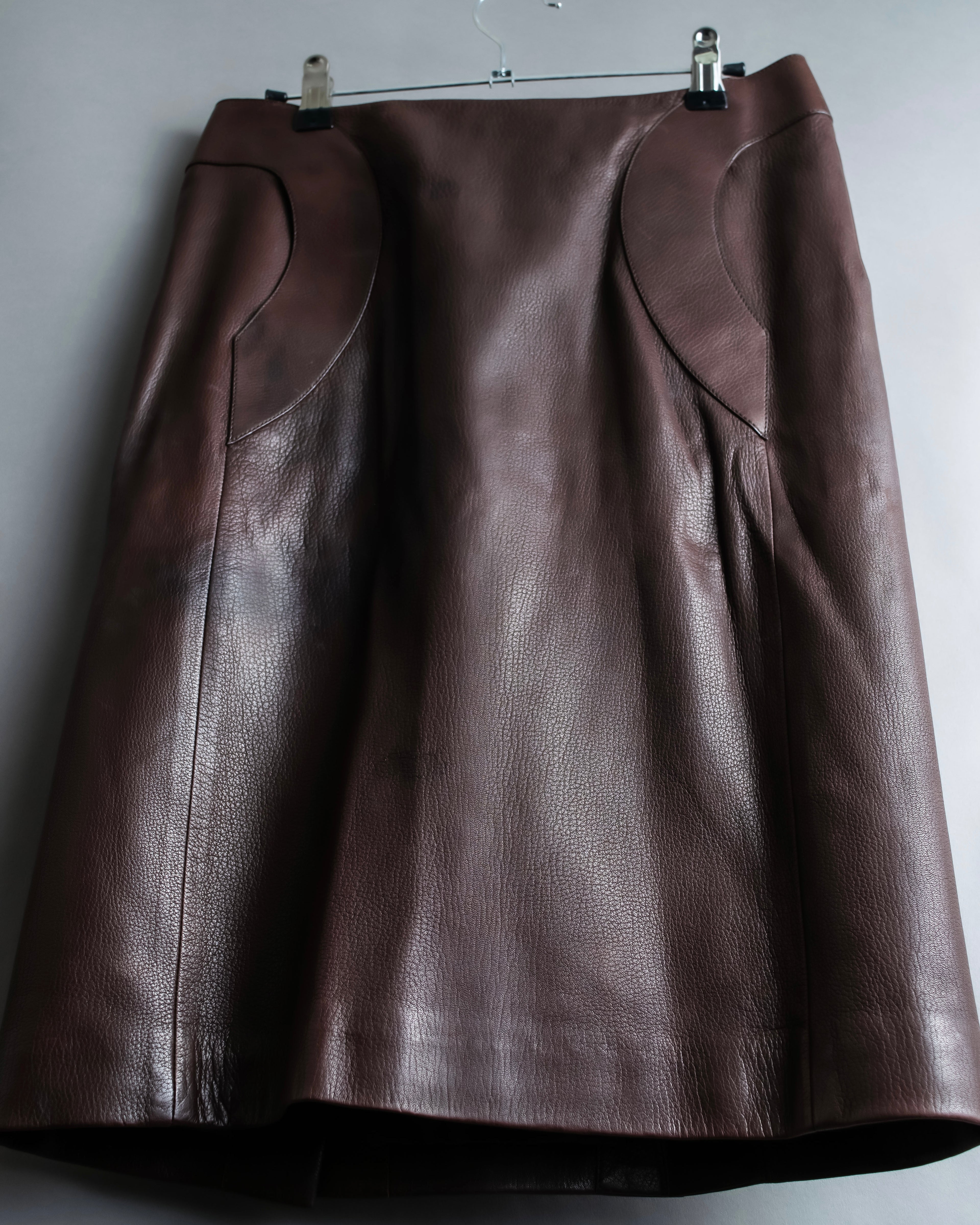 "Hermes by Gaultier" Round Pocket Wine Red Leather Skirt